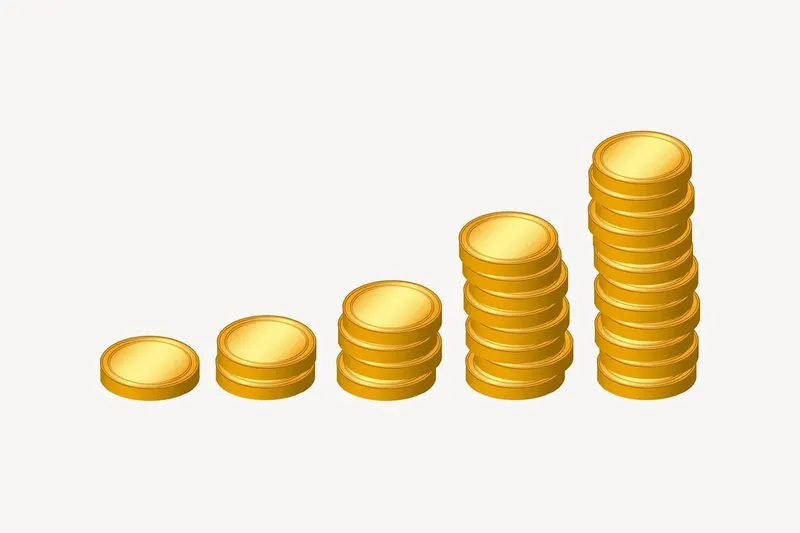 左から右へ少しずつ高く積まれた金色の硬貨のイラスト